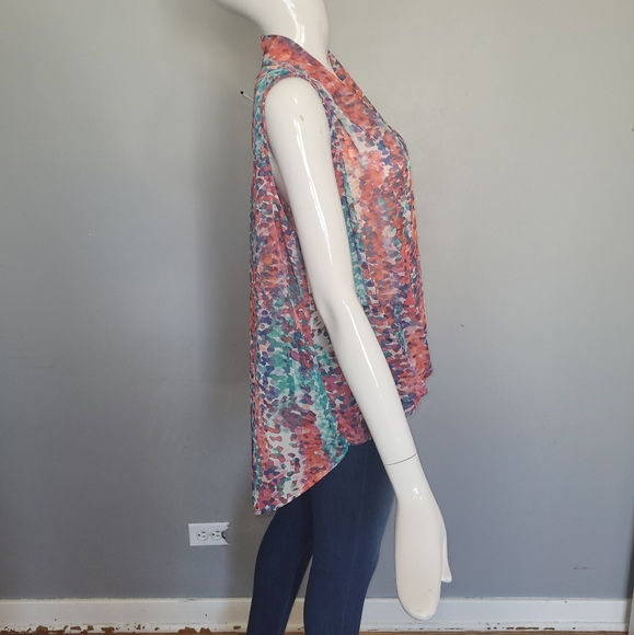 Bisou Bisou High Low Sleeveless Watercolor Print Top, VGUC, Size L - Picture 3 of 8